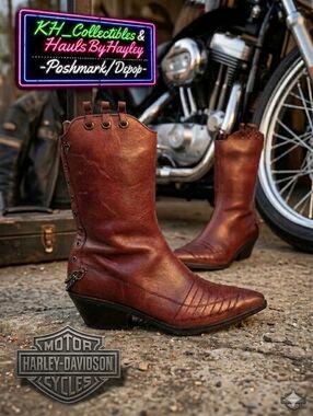 Rare Harley-Davidson Vannis Red Leather Moto Boots - Size 6 - MINT